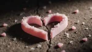 Heart Shaped Candy Broken on Ground