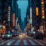 Hong Kong City Busy Neon Street Level