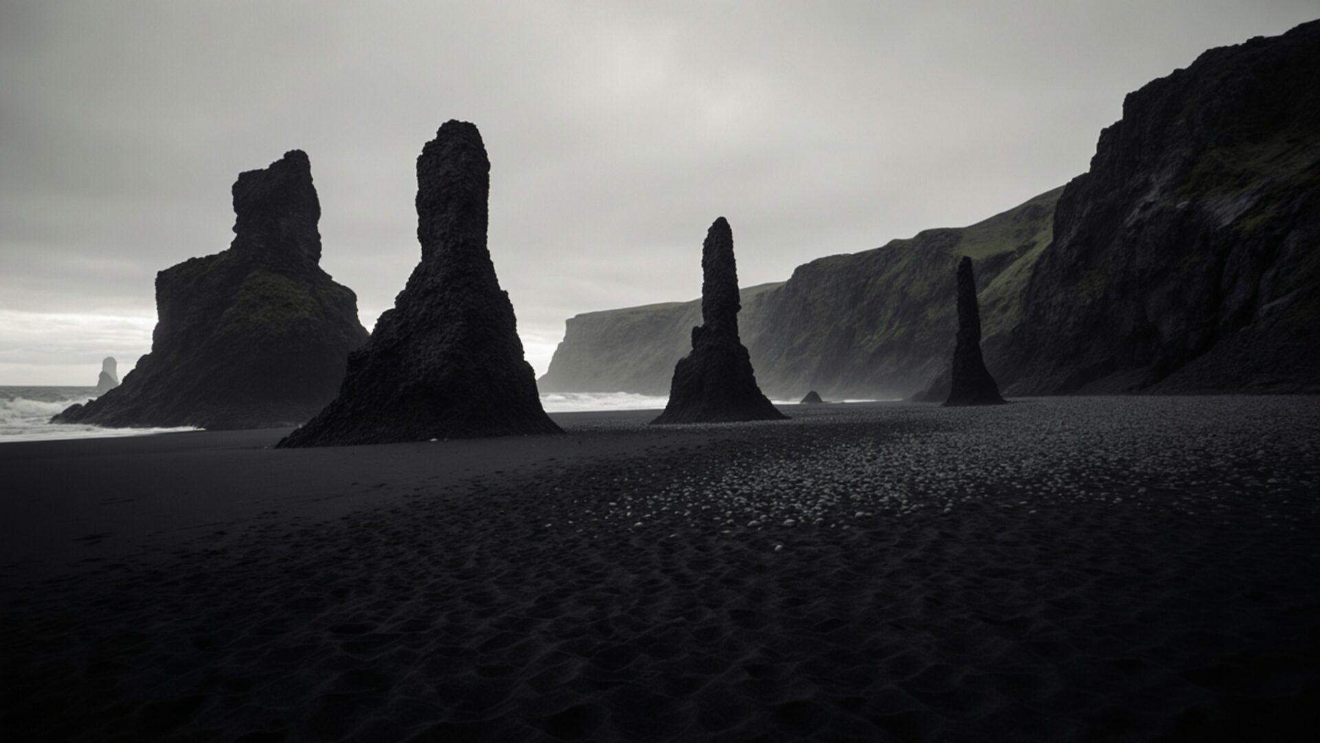 iceland black sand beach basalt columns wallpaper, landscapes, basalt columns, black sand beach, iceland, moody, unique, desktop, mobile, background