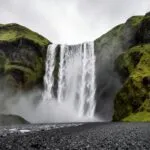Iceland Waterfall Skogafoss Green Cliffs