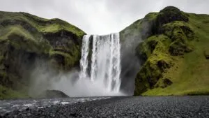 Iceland Waterfall Skogafoss Green Cliffs