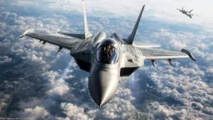 Jet Fighter Breaking the Sound Barrier at High Altitude