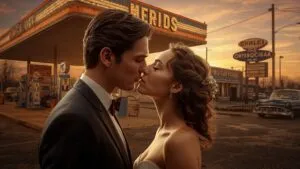 Kiss at the Vintage Gas Station