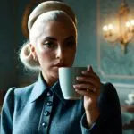 Lady Gaga Holding a Cup of Tea in a Vintage Room