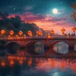 Lanterns Floating on River