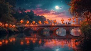 Lanterns Floating on River