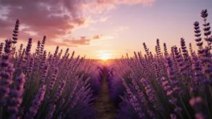 Lavender Field Sunset Purple Hues