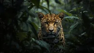 Leopard Staring Through Dense Foliage