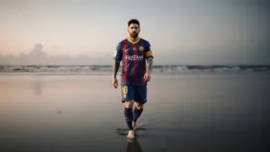 Lionel Messi Walking Barefoot on a Quiet Beach