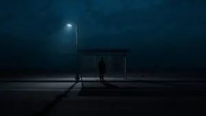 Lonely Shadow at the Bus Stop
