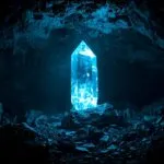 Magical Crystal Glowing in Dark Cave