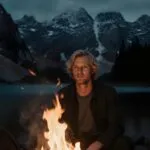 Man Sitting Beside Campfire at Night