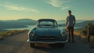 Man Standing Beside Vintage Car