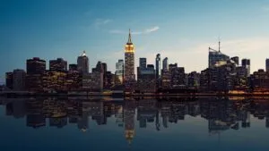 Manhattan Skyline Reflected in the Hudson River