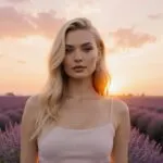 Margot Robbie in a Lavender Field at Sunset