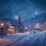 Merry Christmas Wishes in Snowy Night