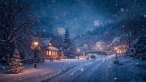 Merry Christmas Wishes in Snowy Night