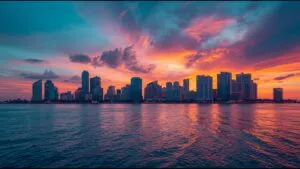 Miami Downtown Skyline Sunset Colors