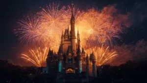Midnight Fireworks Over Castle