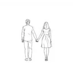 Minimalist Couple Holding Hands Line Art Drawing