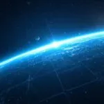 Minimalist Earth Wireframe Blue Background