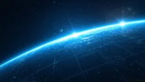 Minimalist Earth Wireframe Blue Background