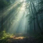 Misty Forest Path Ethereal Light Rays