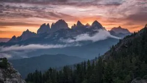 Misty Sunrise in the Dolomite Range