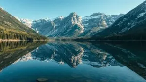 Mountain Lake Reflection Perfect Still Water