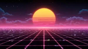 Neon Grid Landscape 80s Synthwave Sunset Cinematic