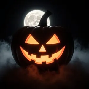 Neon Pumpkin Outline on Black