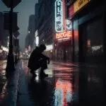 Neon Sign City Street Rainy Reflection