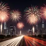 New Year’s Eve Fireworks Abstract Light Trails Cityscape