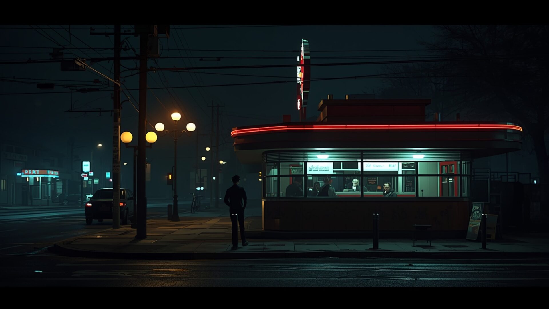 nighthawks solitude wallpaper, art & masterpieces, diner, edward hopper, loneliness, nighthawks, realism, urban night, desktop, mobile, background