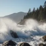 Ocean Waves Crashing Rocky Shore Cinematic Drama Foam
