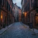 Old European Cobblestone Alley at Dusk