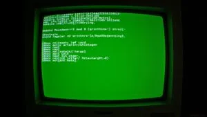 Old Macintosh Computer Screen Error Message Green Pixels