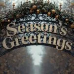 Ornate Wrought Iron Arch with “Season’s Greetings”