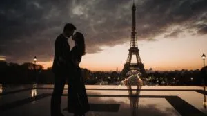 Paris Eiffel Tower Rainy Night Reflection View