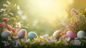 Pastel Eggs and Flowers for Easter Morning