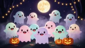 Pastel Ghost Party Cartoon