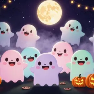 Pastel Ghost Party Cartoon