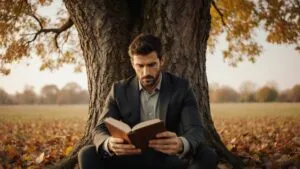 Pedro Pascal Reading Under an Old Oak in Autumn