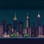Pixel Art Cityscape Night Scene 8-Bit Low Resolution