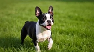 Playful Boston Terrier in the Grass