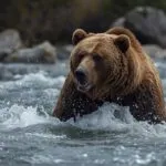 Powerful Grizzly Bear Fishing in River