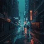 Rainy Alley With Neon Glow
