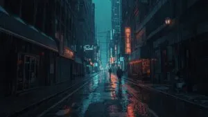 Rainy Alley With Neon Glow