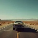 Retro Aesthetic Car on Desert Highway