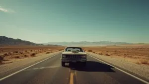 Retro Aesthetic Car on Desert Highway